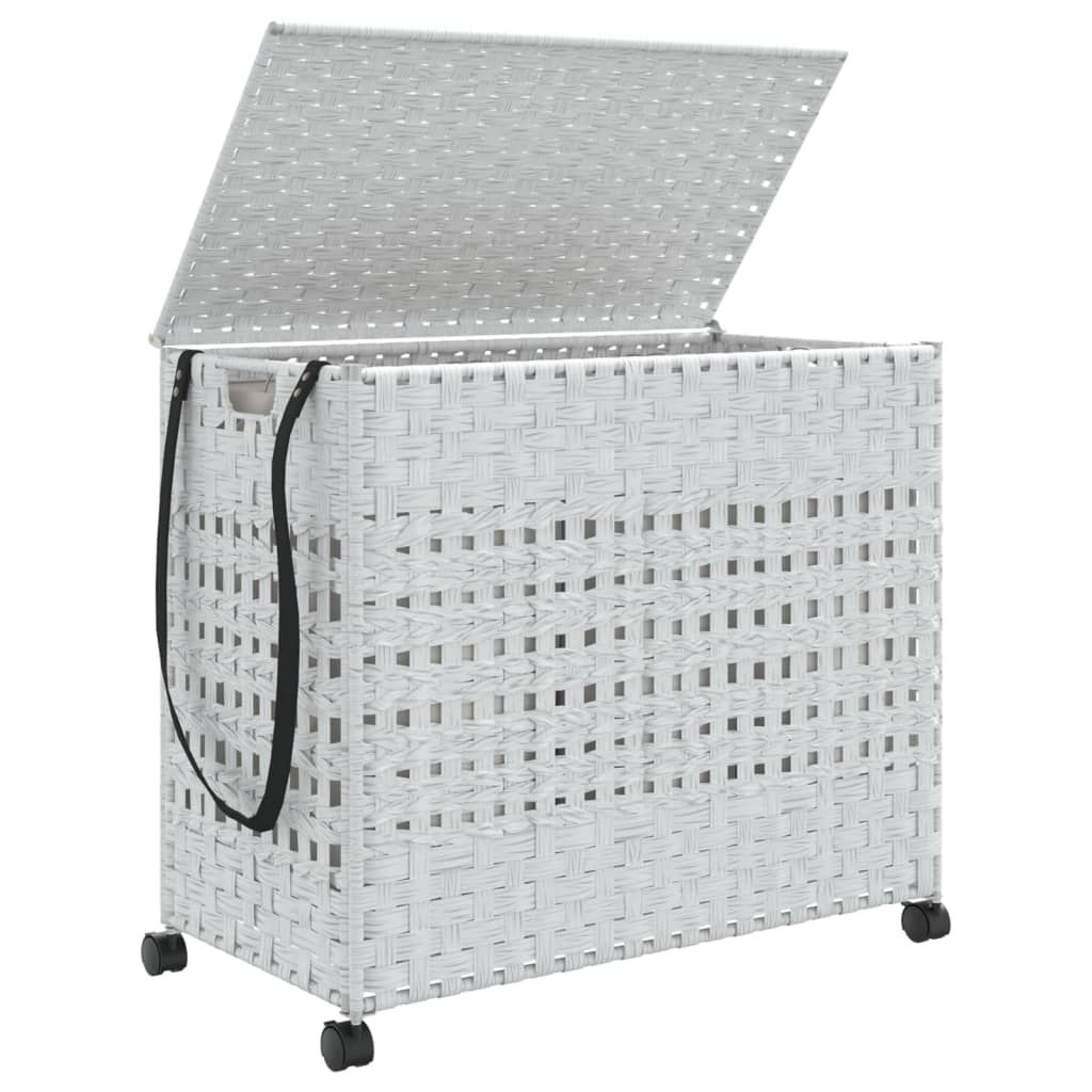Wäschekorb mit Rollen Weiß 66x35x60 cm Rattan - Pazzar.ch
