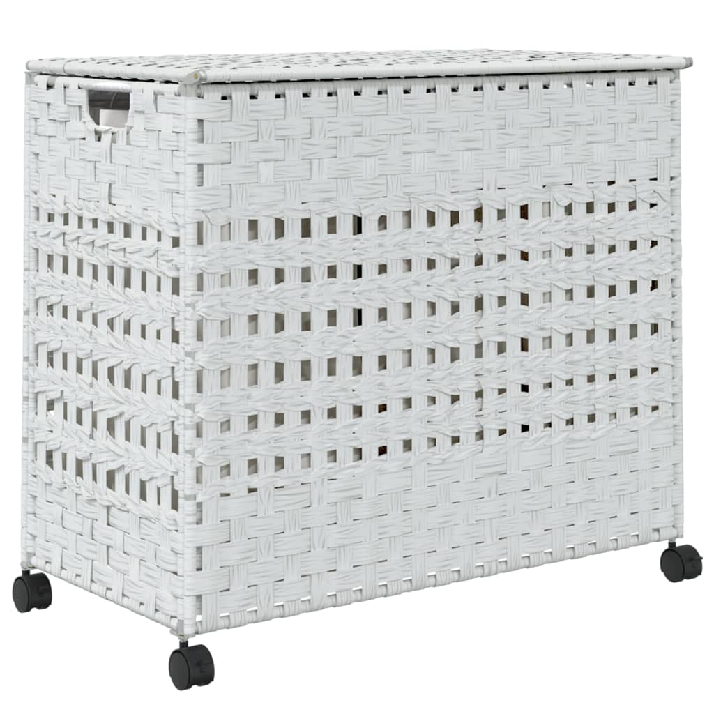 Wäschekorb mit Rollen Weiß 66x35x60 cm Rattan - Pazzar.ch