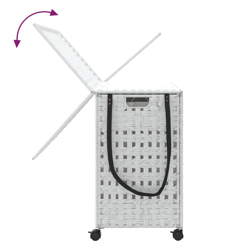 Wäschekorb mit Rollen Weiß 66x35x60 cm Rattan - Pazzar.ch