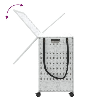 Wäschekorb mit Rollen Weiß 66x35x60 cm Rattan - Pazzar.ch