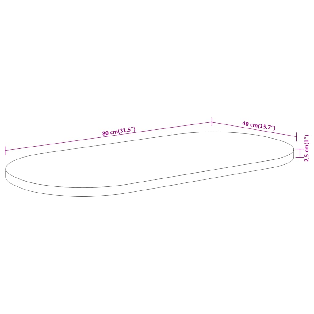 Tischplatte 80x40x2,5 cm Oval Massivholz Akazie