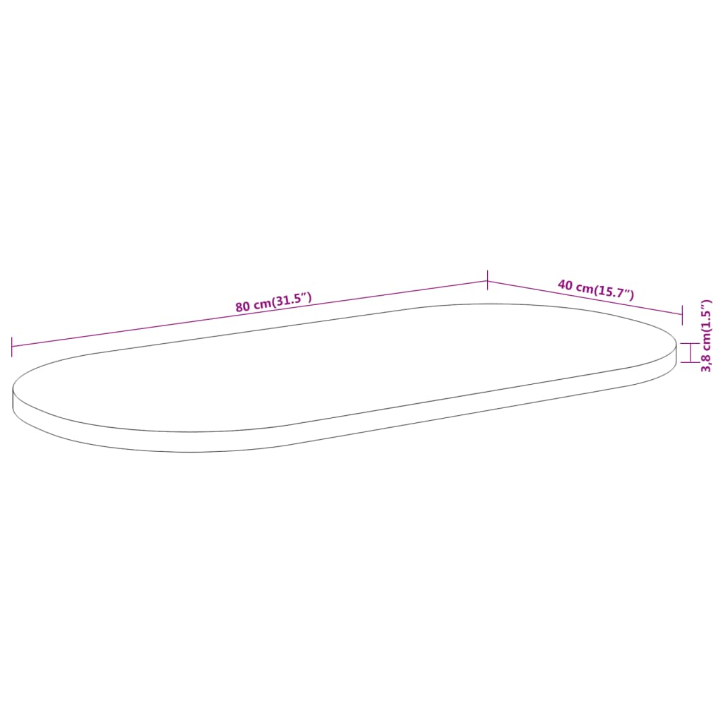Tischplatte 80x40x3,8 cm Oval Massivholz Akazie