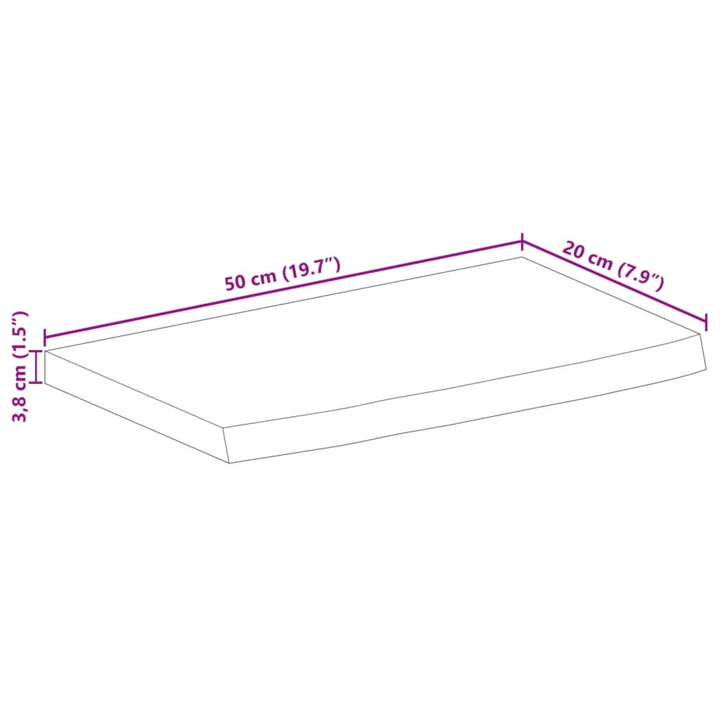 Tischplatte mit Baumkante 50x20x3,8 cm Massivholz Mango - Pazzar.ch