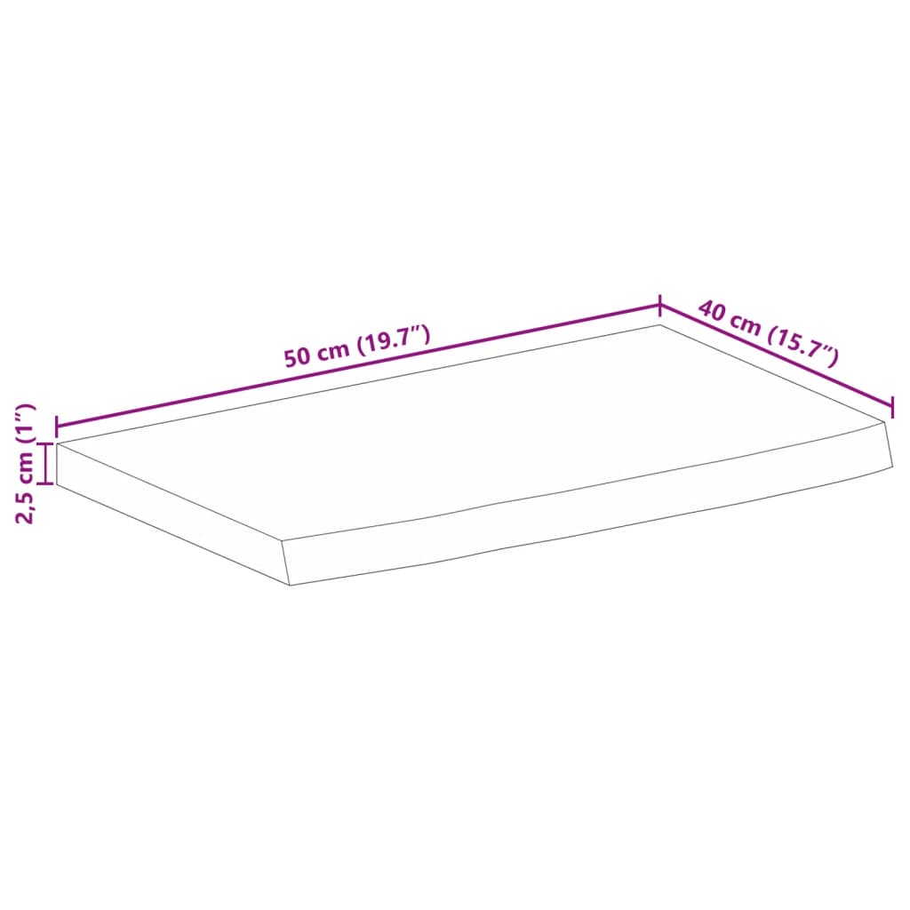 Tischplatte mit Baumkante 50x40x2,5 cm Massivholz Mango - Pazzar.ch