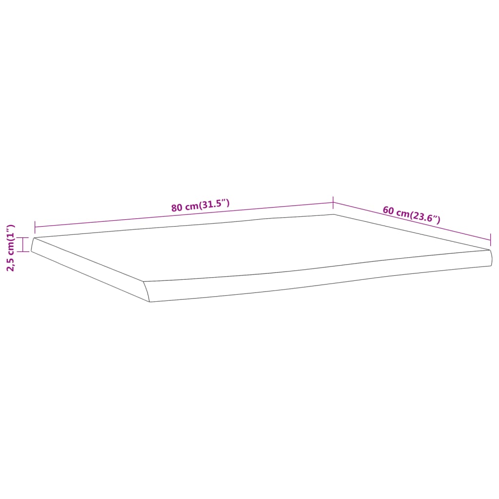 Tischplatte 80x60x2,5cm Rechteckig Massivholz Akazie Naturkante - Pazzar.ch