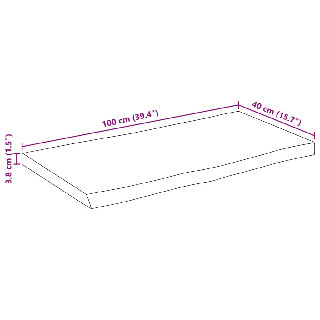 Tischplatte mit Baumkante 100x40x3,8 cm Massivholz Mango - Pazzar.ch