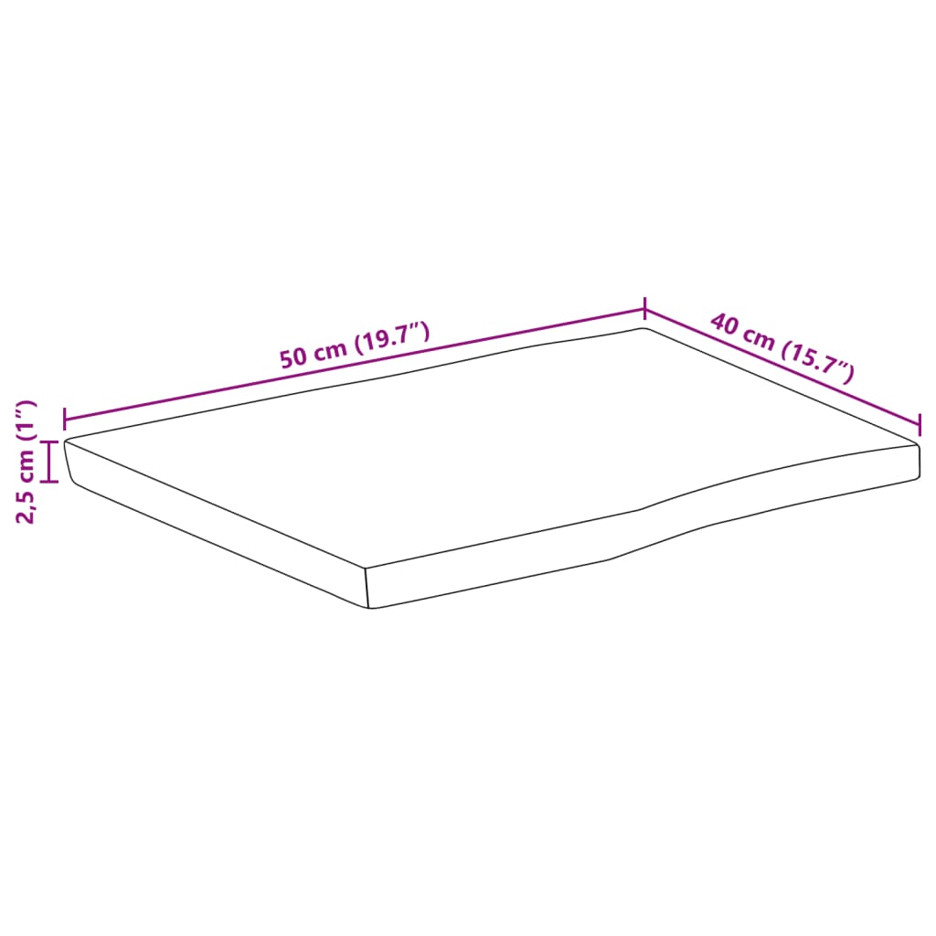 Tischplatte mit Baumkante 50x40x2,5 cm Massivholz Mango