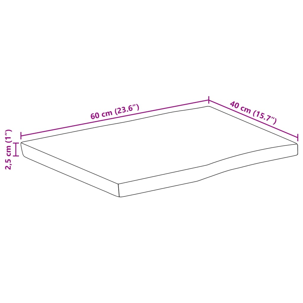 Tischplatte mit Baumkante 60x40x2,5 cm Massivholz Mango
