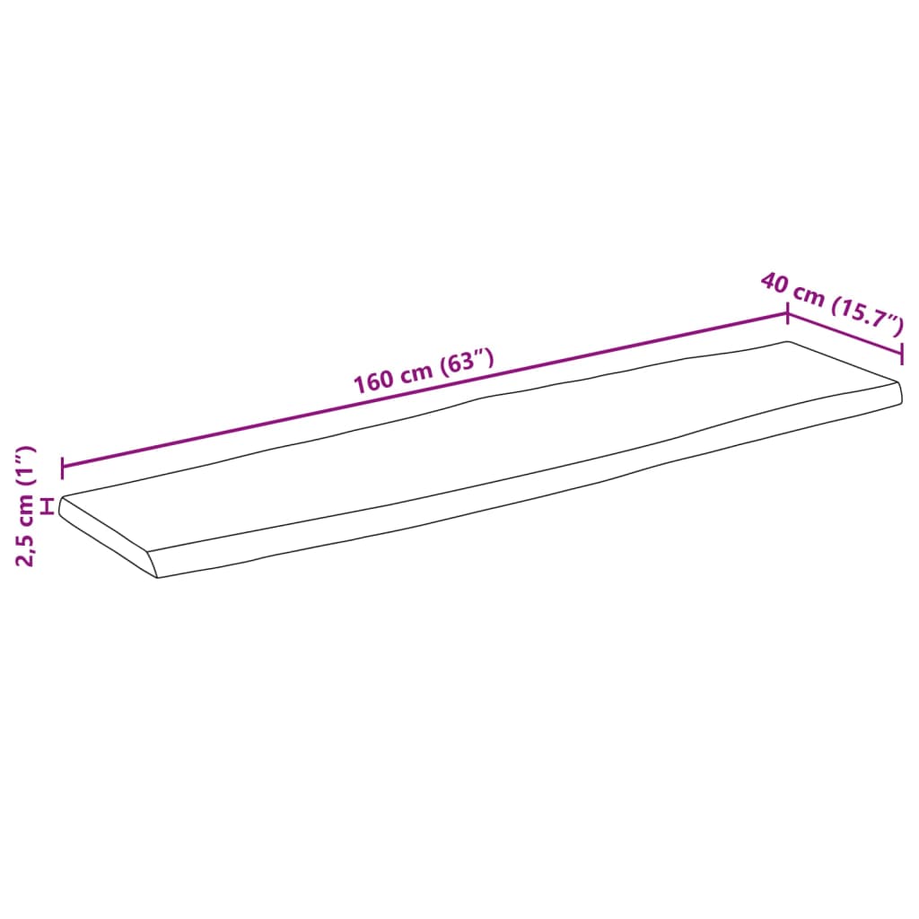 Tischplatte mit Baumkante 160x40x2,5 cm Massivholz Mango