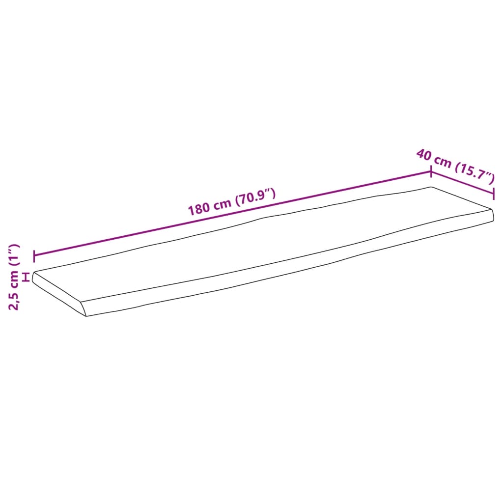 Tischplatte mit Baumkante 180x40x2,5 cm Massivholz Mango