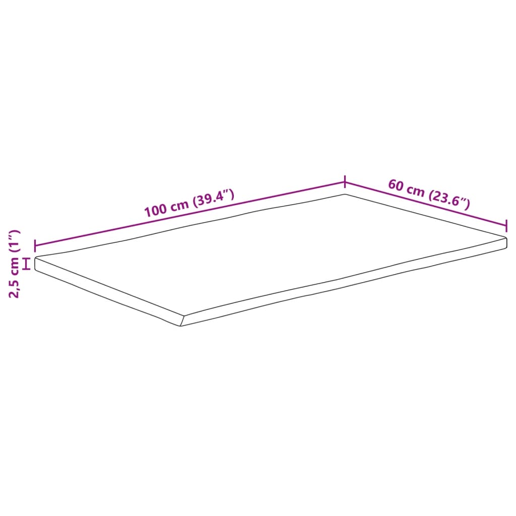 Tischplatte mit Baumkante 100x60x2,5 cm Massivholz Mango - Pazzar.ch