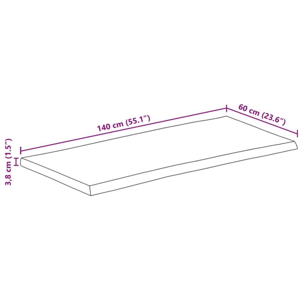 Tischplatte mit Baumkante 140x60x3,8 cm Massivholz Mango - Pazzar.ch