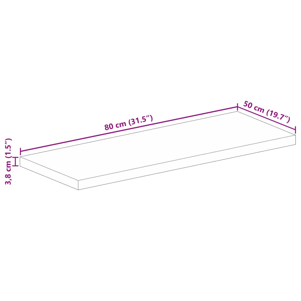 Tischplatte 80x50x3,8 cm Rechteckig Massivholz Mango