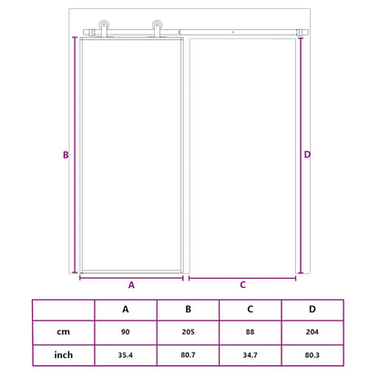 Schiebetür Golden 90x205 cm ESG-Klarglas und Aluminium