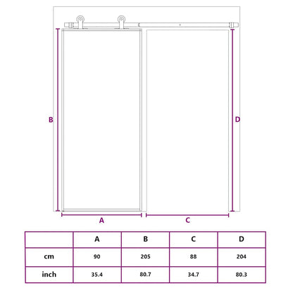 Schiebetür Golden 90x205 cm ESG-Klarglas und Aluminium