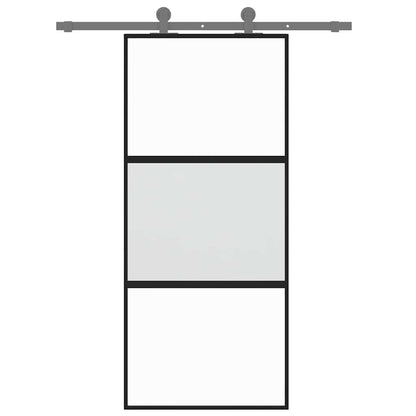 Schiebetür Schwarz 90x205 cm Hartglas und Aluminium