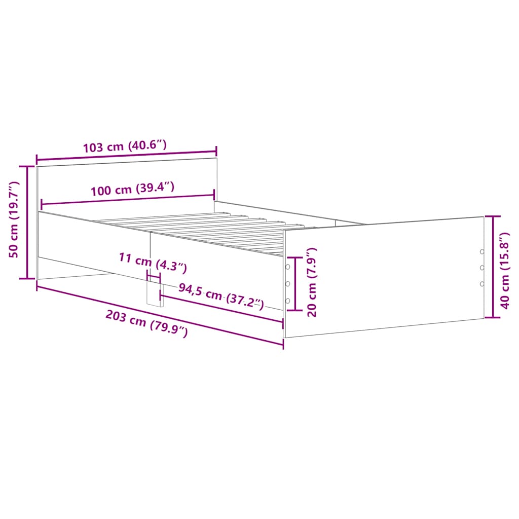 Bettgestell ohne Matratze Räuchereiche 100x200 cm Holzwerkstoff