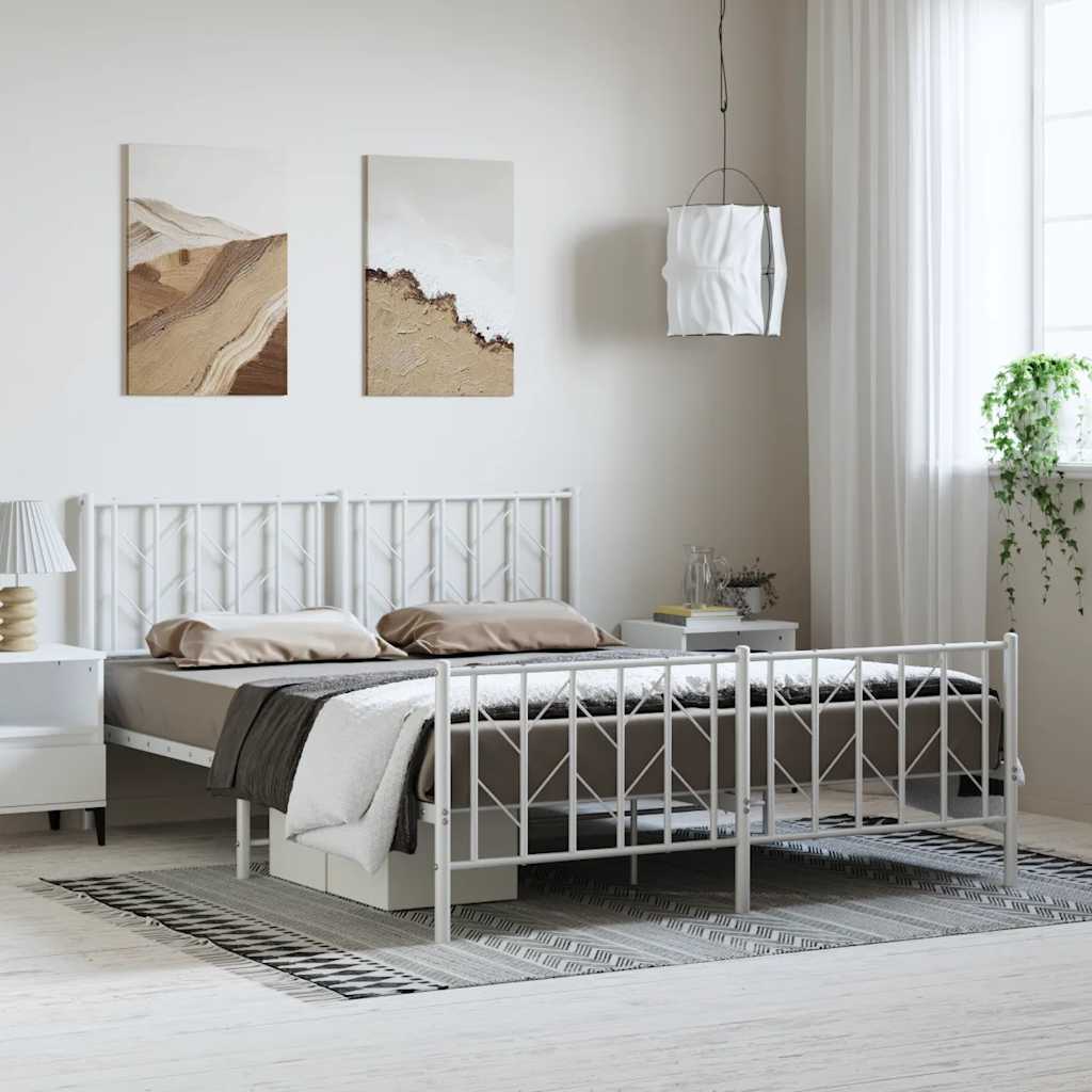 Bettgestell mit Kopf- und Fußteil Metall Weiß 193x203 cm