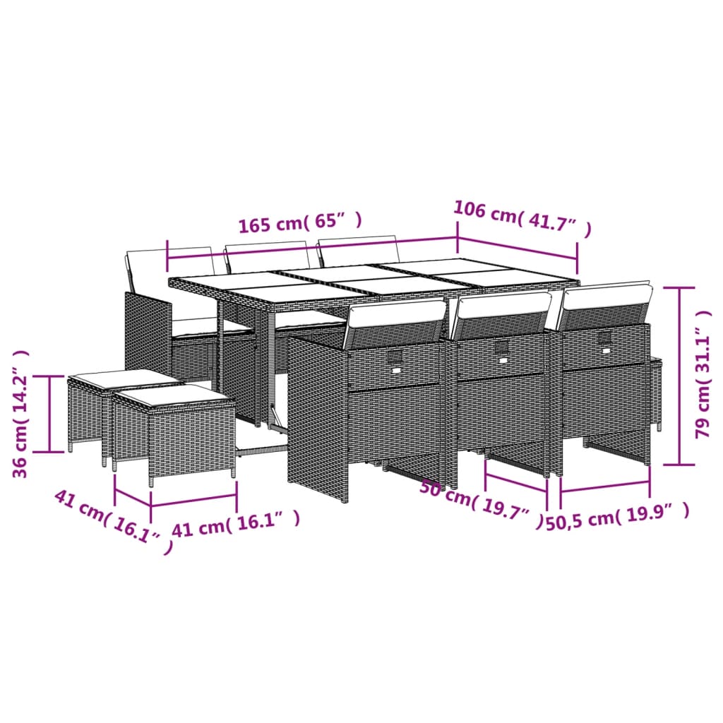 11-tlg. Garten-Essgruppe mit Kissen Grau Poly Rattan - Pazzar.ch