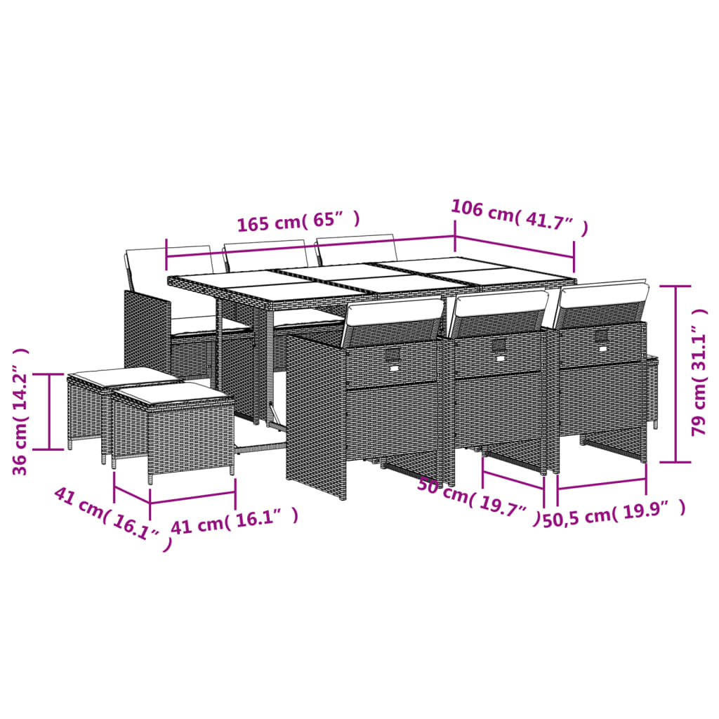 11-tlg. Garten-Essgruppe mit Kissen Braun Poly Rattan - Pazzar.ch