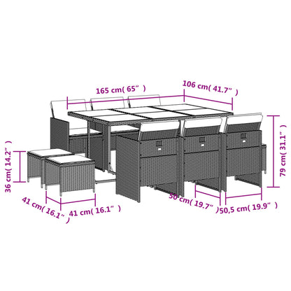 11-tlg. Garten-Essgruppe mit Kissen Braun Poly Rattan - Pazzar.ch