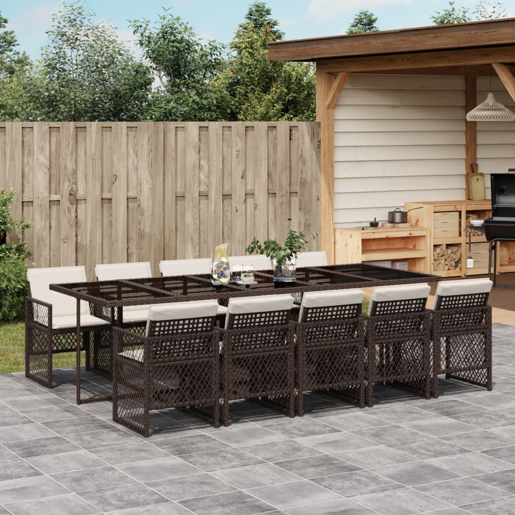 11-tlg. Garten-Essgruppe mit Kissen Braun Poly Rattan - Pazzar.ch