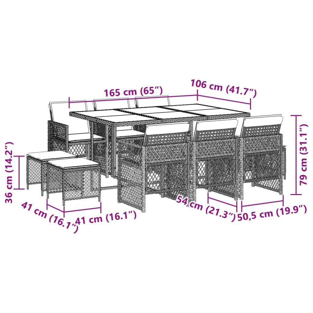 11-tlg. Garten-Essgruppe mit Kissen Schwarz Poly Rattan - Pazzar.ch