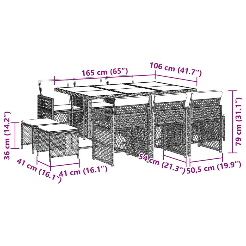 11-tlg. Garten-Essgruppe mit Kissen Braun Poly Rattan - Pazzar.ch