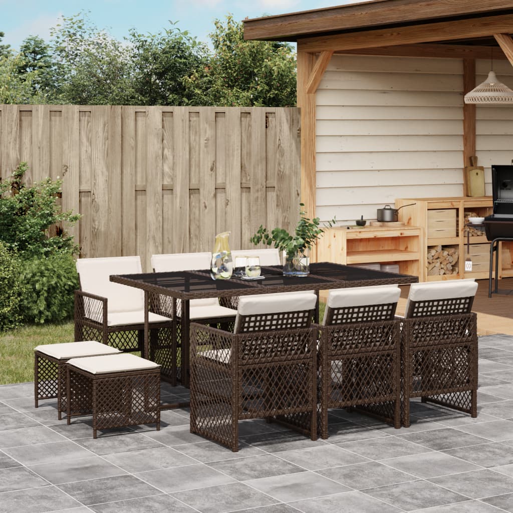 11-tlg. Garten-Essgruppe mit Kissen Braun Poly Rattan - Pazzar.ch