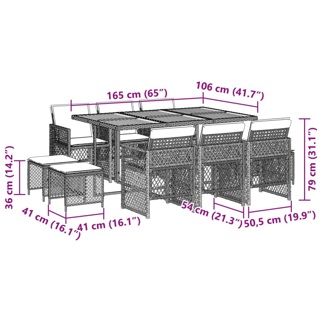 11-tlg. Garten-Essgruppe mit Kissen Schwarz Poly Rattan - Pazzar.ch