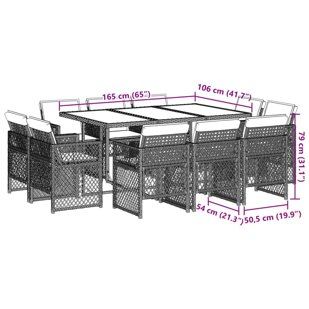 11-tlg. Garten-Essgruppe mit Kissen Beigemischung Poly Rattan - Pazzar.ch