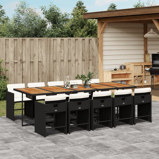 11-tlg. Garten-Essgruppe mit Kissen Schwarz Poly Rattan - Pazzar.ch