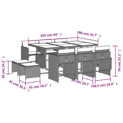 11-tlg. Garten-Essgruppe mit Kissen Schwarz Poly Rattan - Pazzar.ch