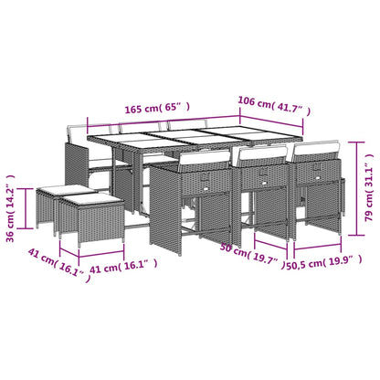 11-tlg. Garten-Essgruppe mit Kissen Braun Poly Rattan - Pazzar.ch