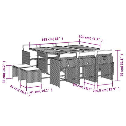 11-tlg. Garten-Essgruppe mit Kissen Schwarz Poly Rattan - Pazzar.ch