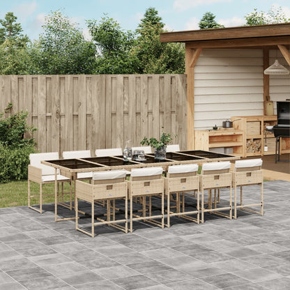 11-tlg. Garten-Essgruppe mit Kissen Beige Poly Rattan