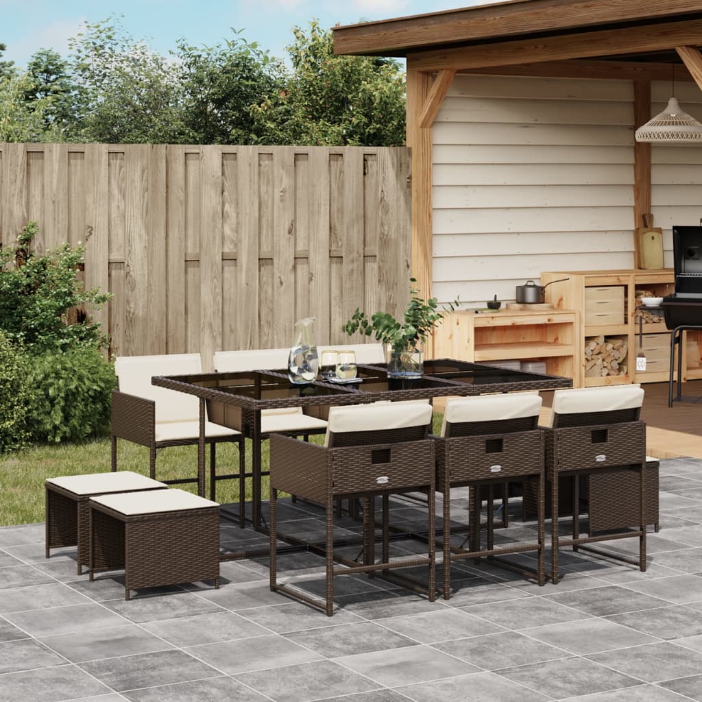 11-tlg. Garten-Essgruppe mit Kissen Braun Poly Rattan - Pazzar.ch