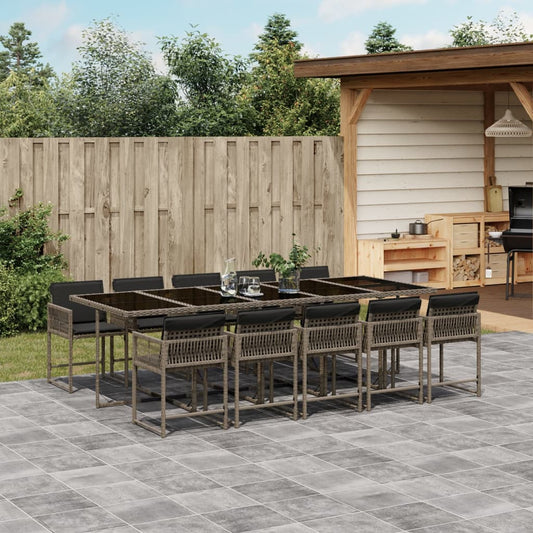 11-tlg. Garten-Essgruppe mit Kissen Grau Poly Rattan