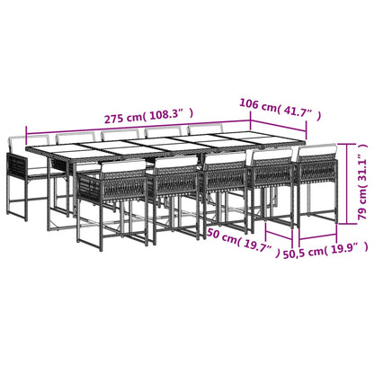 11-tlg. Garten-Essgruppe mit Kissen Braun Poly Rattan