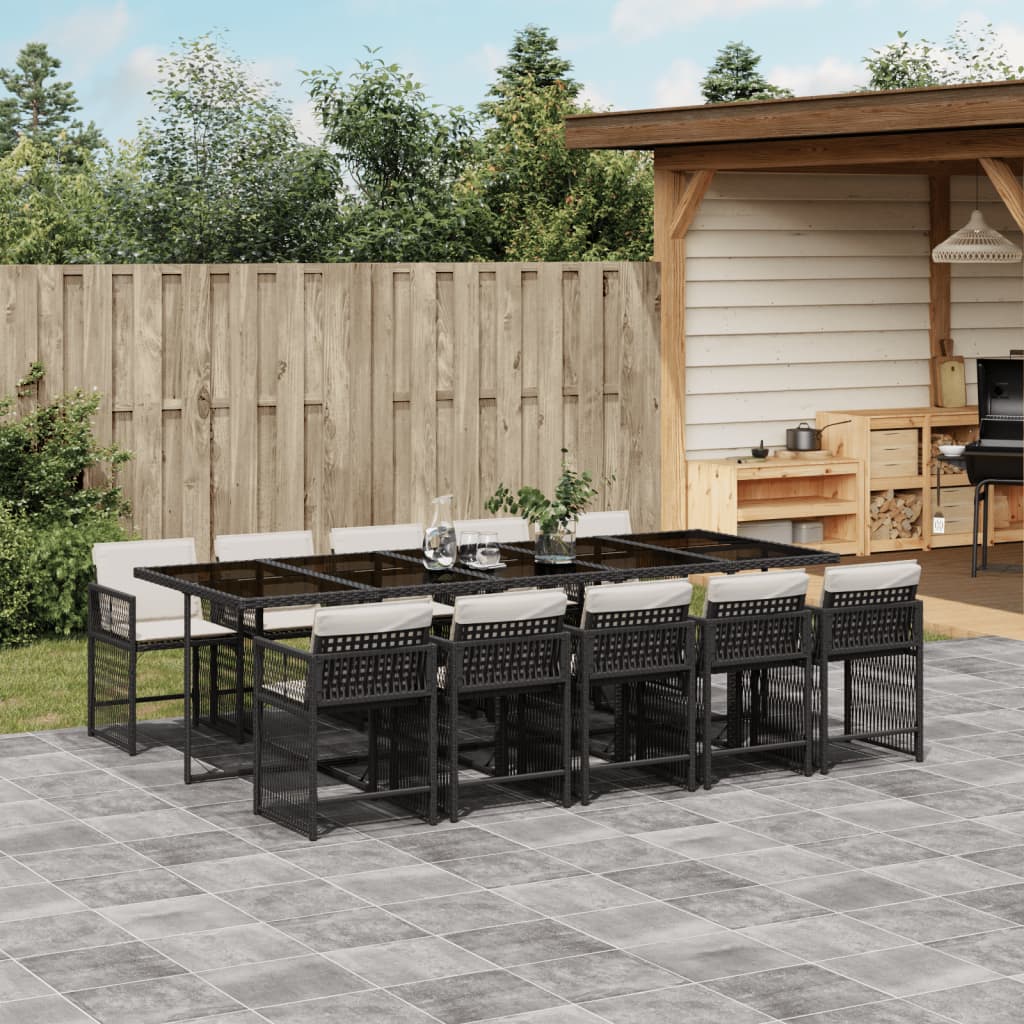 11-tlg. Garten-Essgruppe mit Kissen Schwarz Poly Rattan