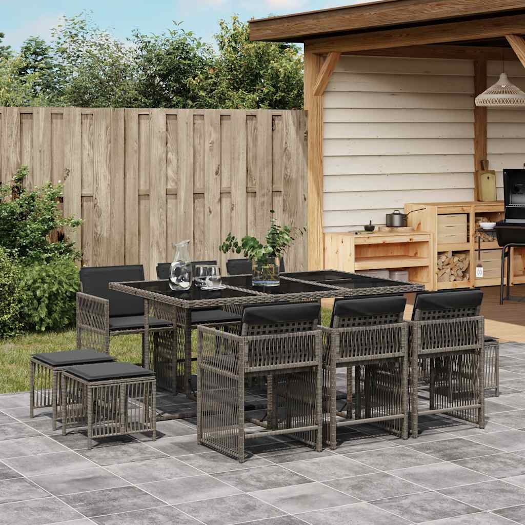 11-tlg. Garten-Essgruppe mit Kissen Grau Poly Rattan