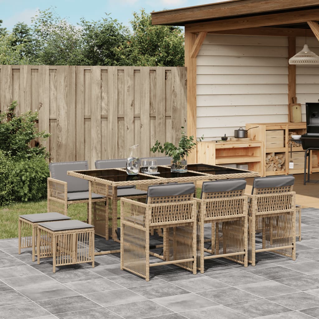 11-tlg. Garten-Essgruppe mit Kissen Beigemischung Poly Rattan