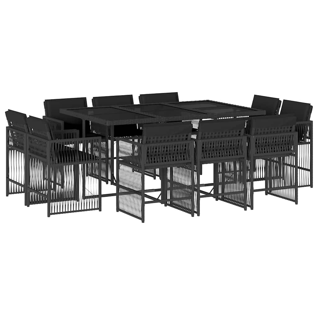 11-tlg. Garten-Essgruppe mit Kissen Schwarz Poly Rattan