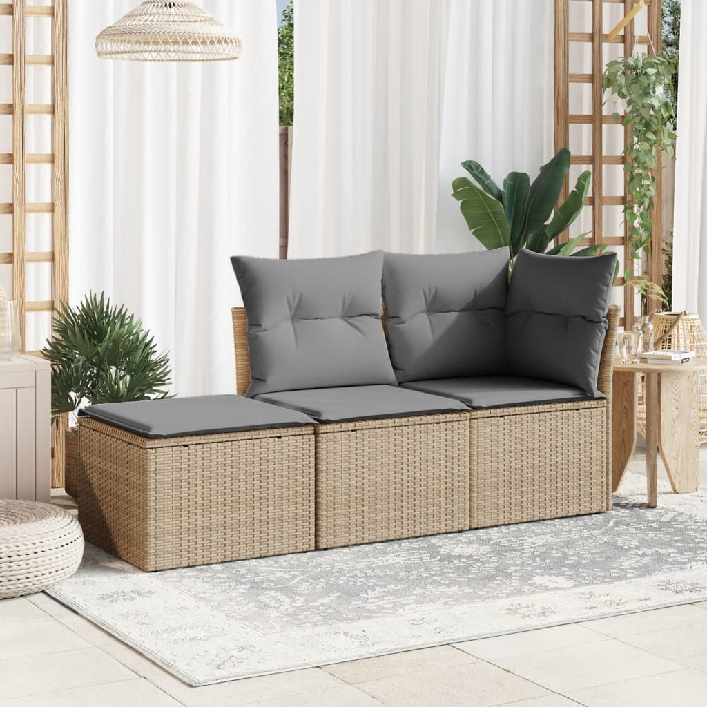 Gartenhocker mit Kissen Beige 55x55x37 cm Poly Rattan - Pazzar.ch