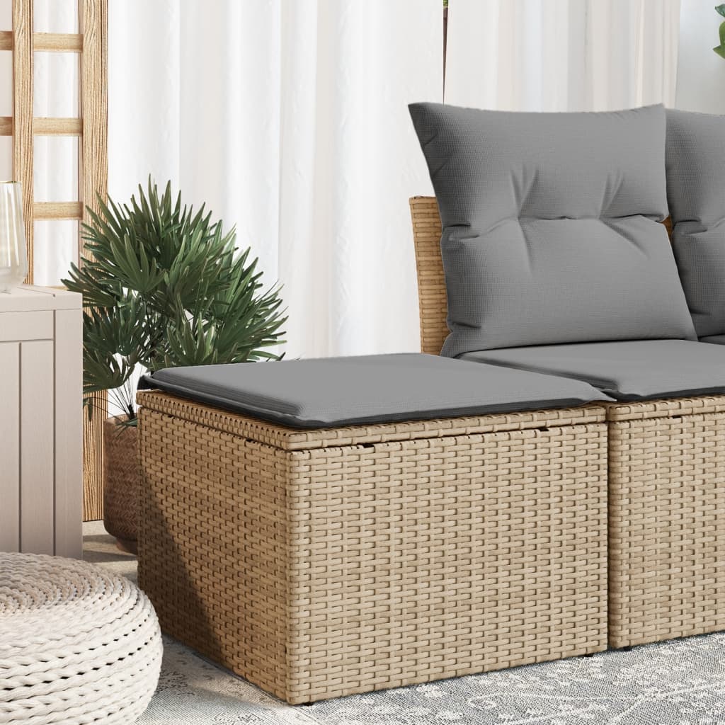 Gartenhocker mit Kissen Beige 55x55x37 cm Poly Rattan - Pazzar.ch