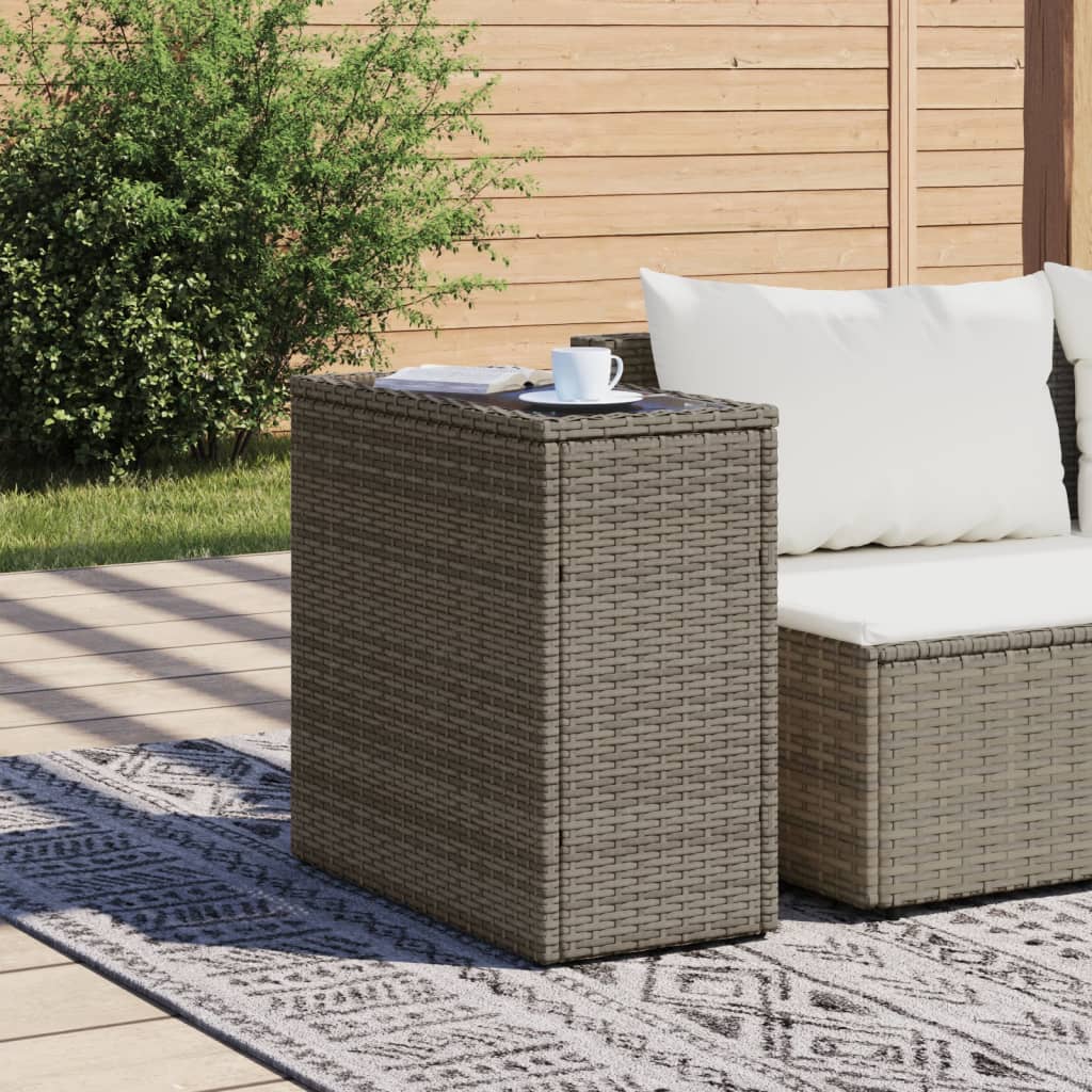 Garten-Beistelltisch mit Glasplatte Grau 58x27,5x55 cm Rattan - Pazzar.ch