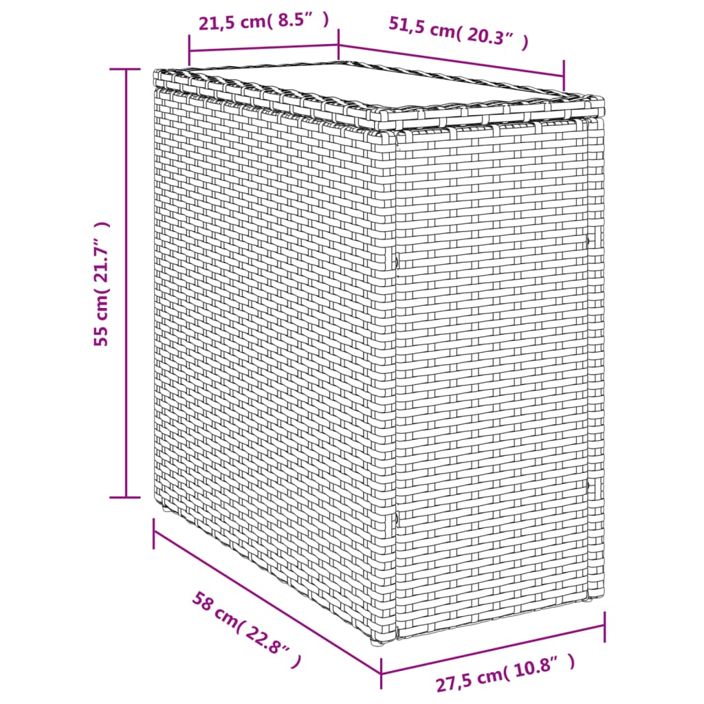 Garten-Beistelltisch mit Glasplatte Grau 58x27,5x55 cm Rattan - Pazzar.ch