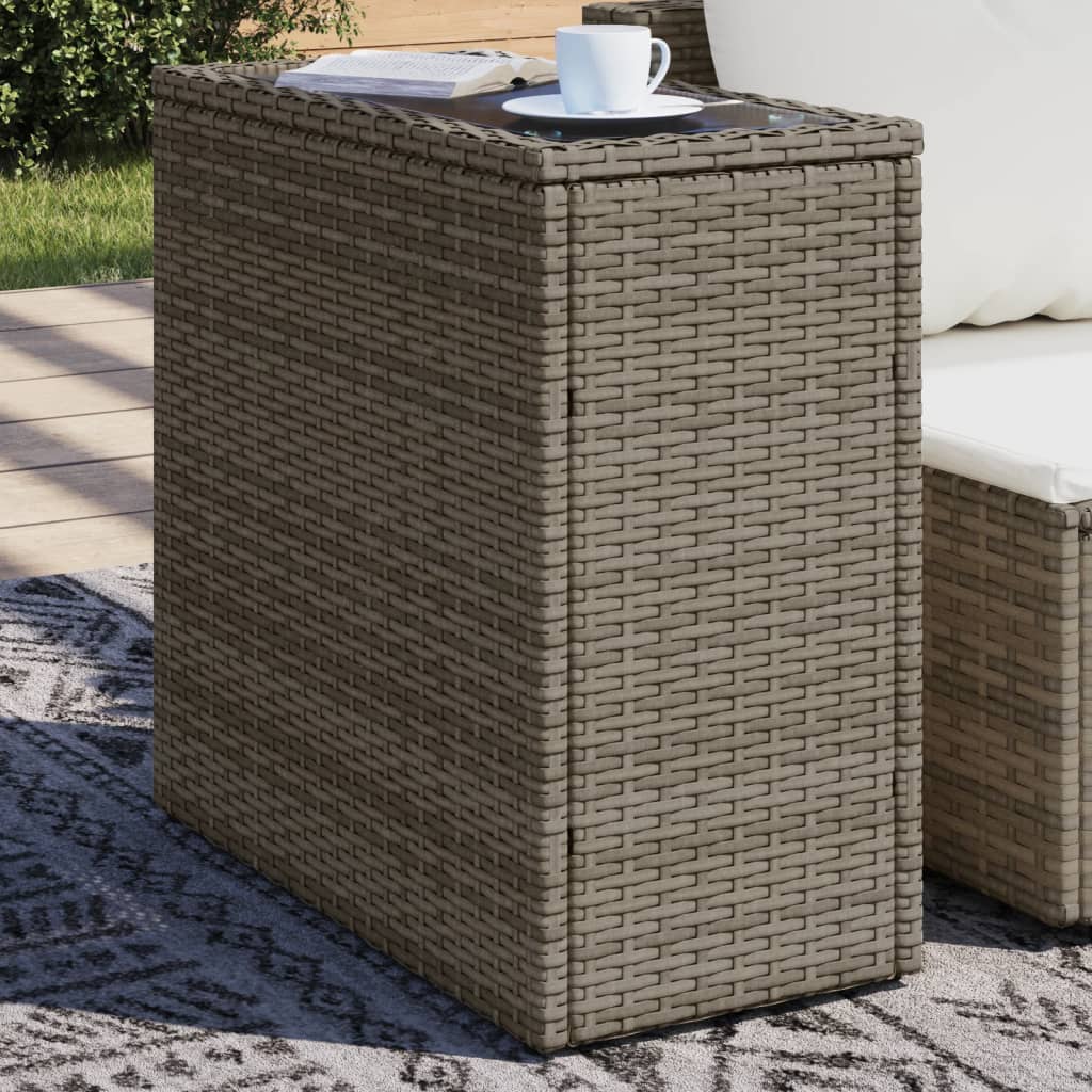 Garten-Beistelltisch mit Glasplatte Grau 58x27,5x55 cm Rattan - Pazzar.ch