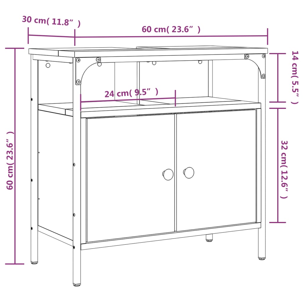 Waschbeckenunterschrank Sonoma-Eiche 60x30x60 cm Holzwerkstoff