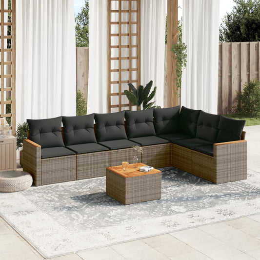 8-tlg. Garten-Sofagarnitur mit Kissen Grau Poly Rattan - Pazzar.ch